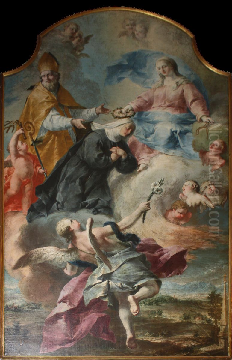 Incoronazione della beata Giuliana alla presenza di Sant'Ambrogio Oil Painting by Biagio Bellotti