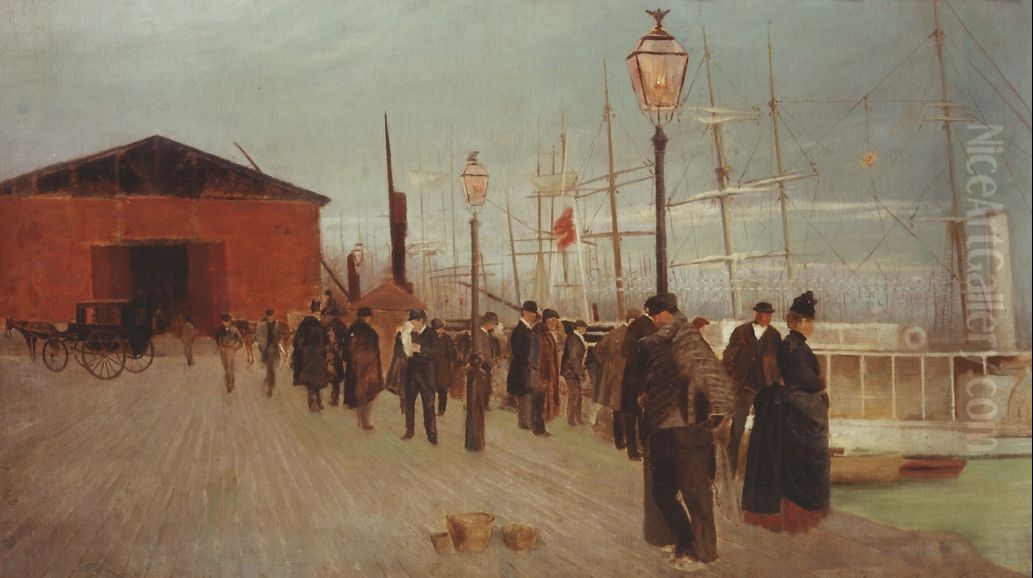Figures en el port Oil Painting by Ramon Casas