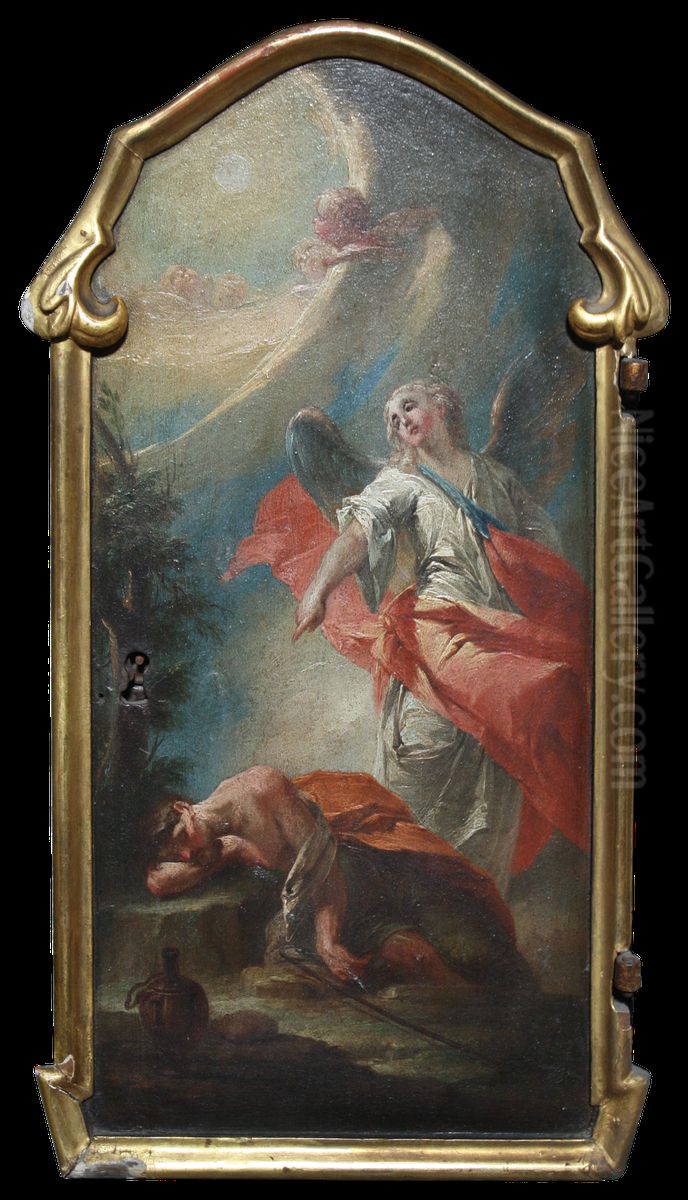 Elijah in the desert awakened by the angel Oil Painting by Biagio Bellotti