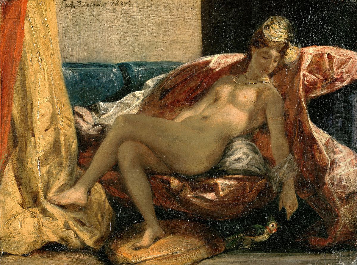 La Femme au perroquet Oil Painting by Eugene Delacroix
