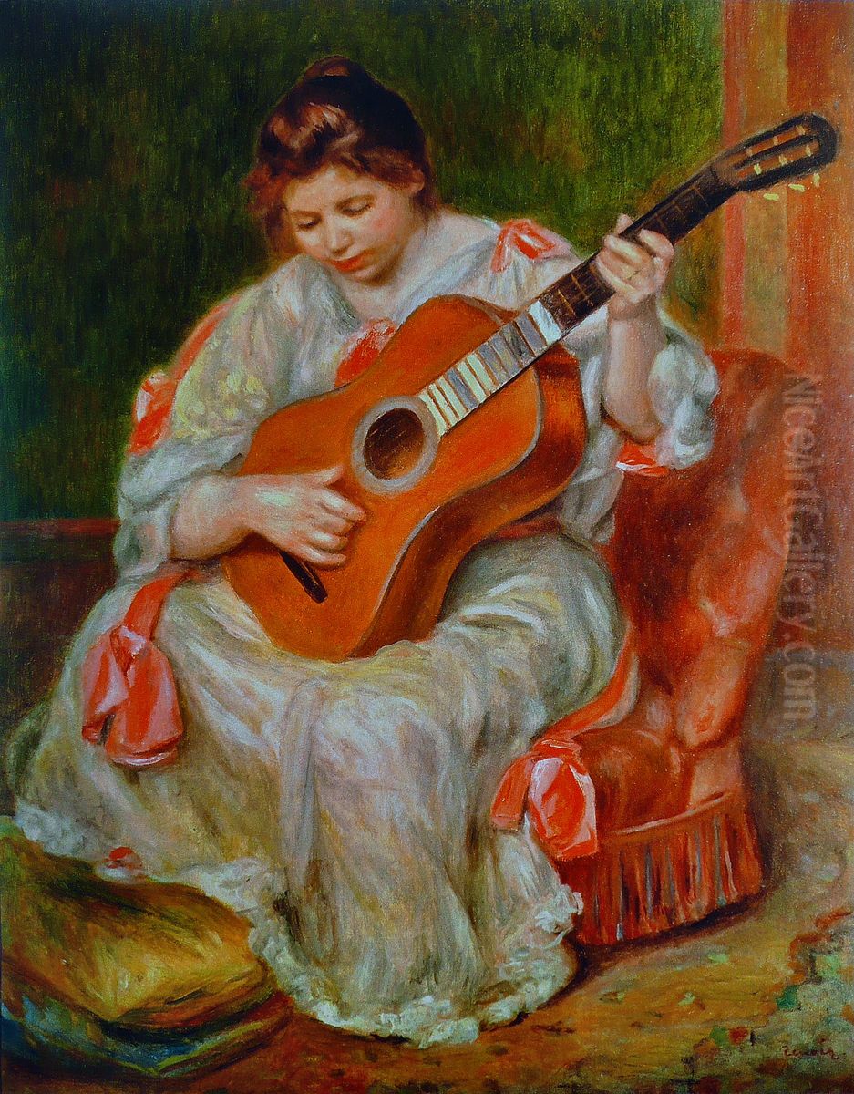 Woman Playing the Guitar Oil Painting by Pierre Auguste Renoir
