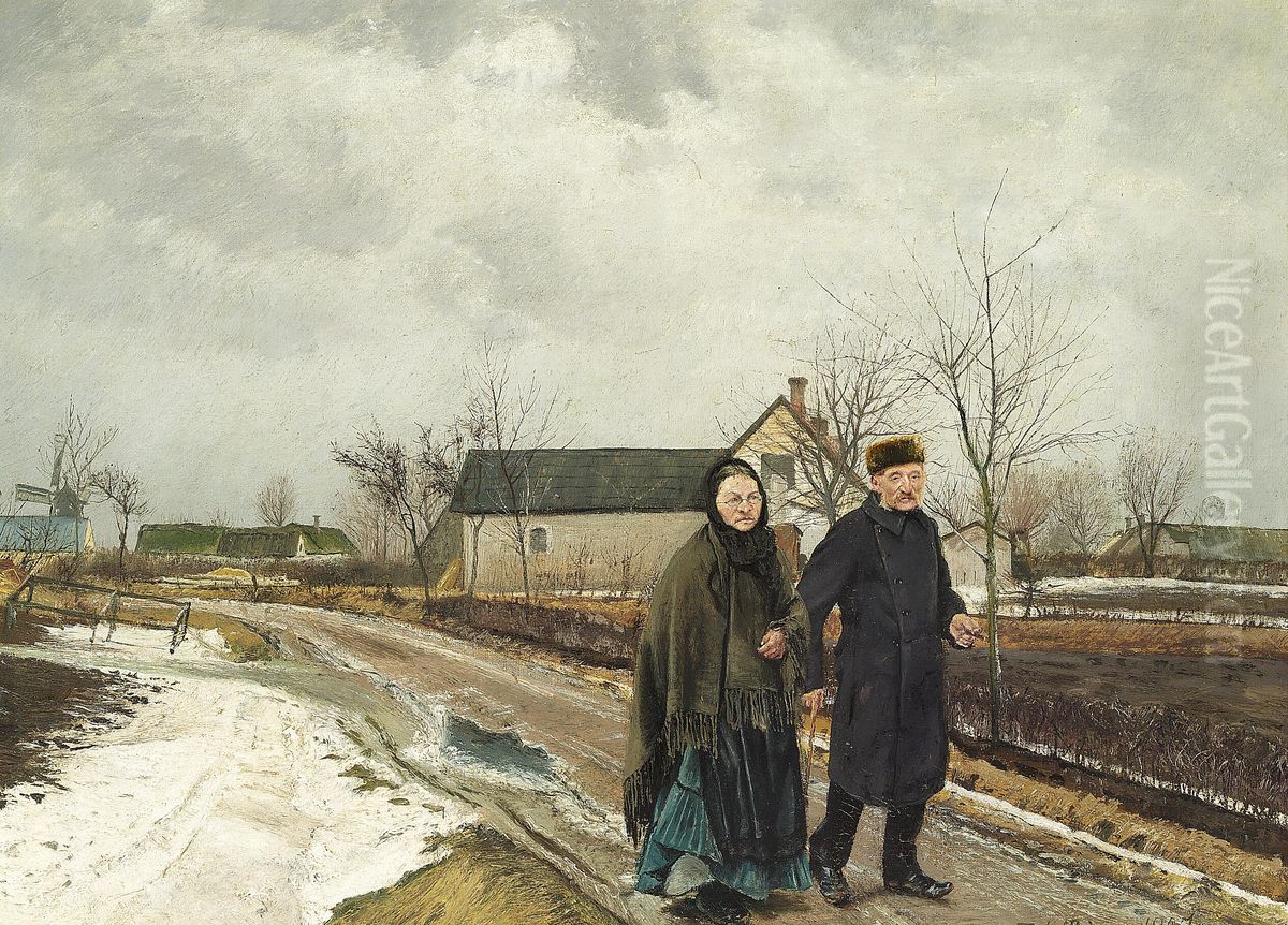 Vejen gennem landsbyen. Oil Painting by Laurits Andersen Ring