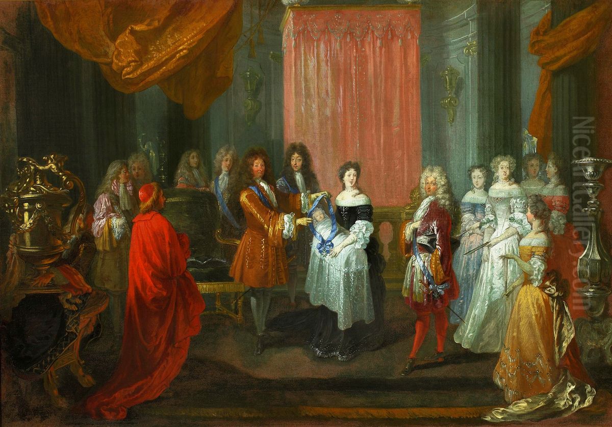 French Dauphin presented with an order. Oil Painting by Jean-Antoine Watteau