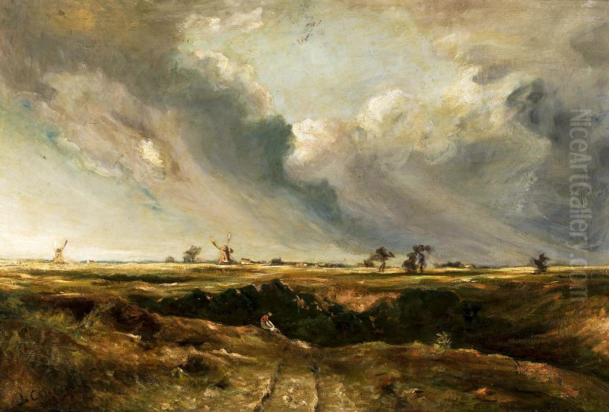 Windmills in landscape. Oil Painting by John Constable