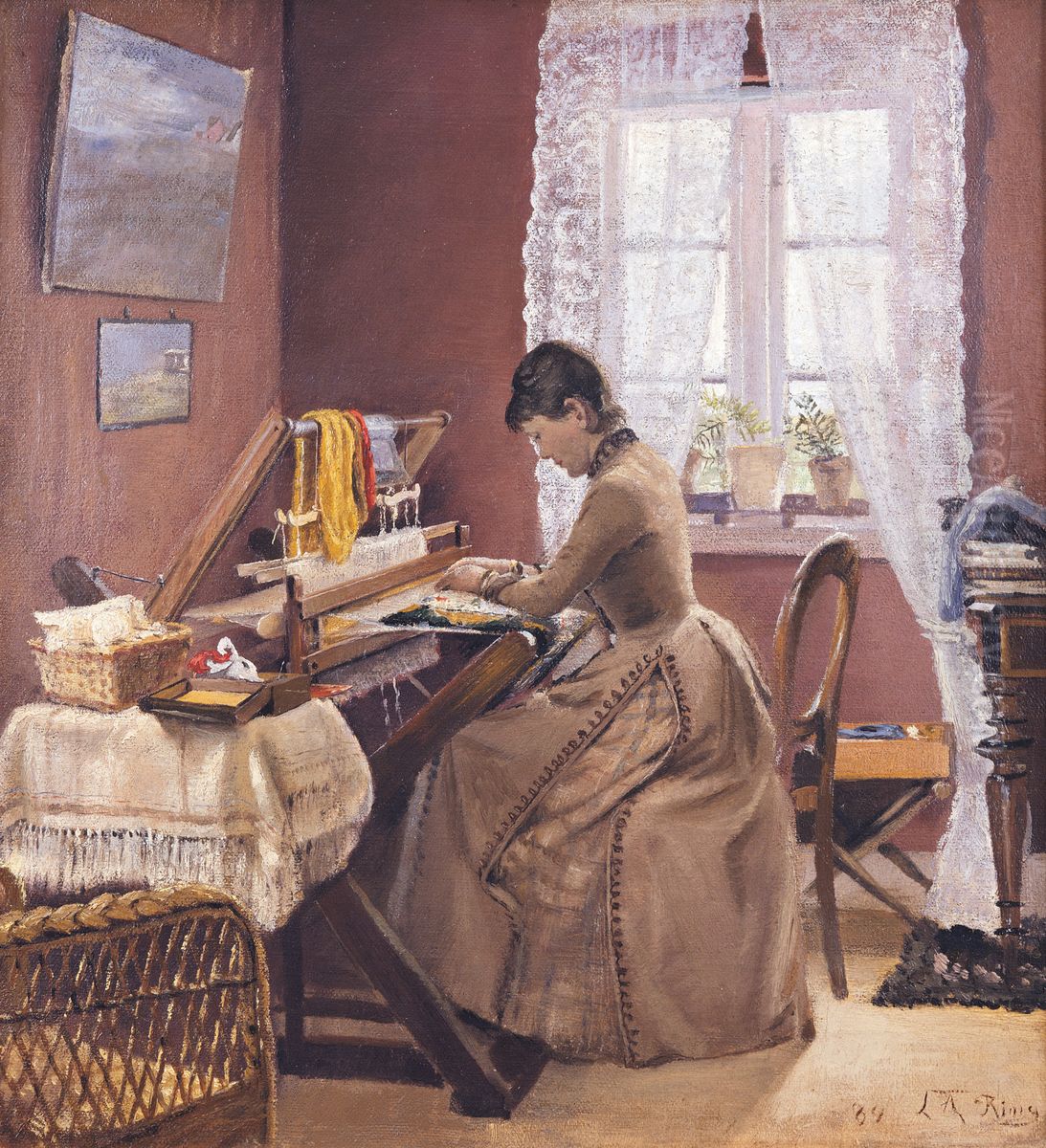 Johanne Wilde at Her Loom Oil Painting by Laurits Andersen Ring