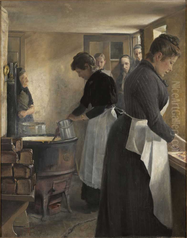Maduddeling pa Frederiksberg Oil Painting by Laurits Andersen Ring