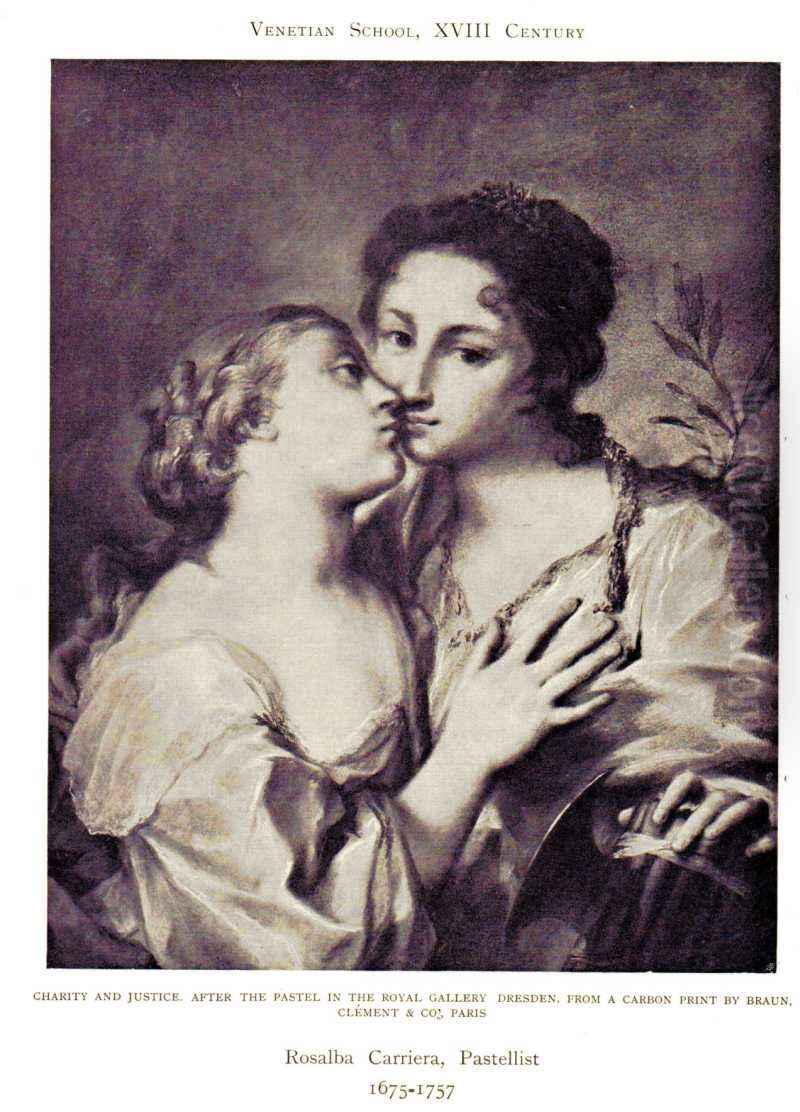 Charity and Justice Oil Painting by Rosalba Carriera