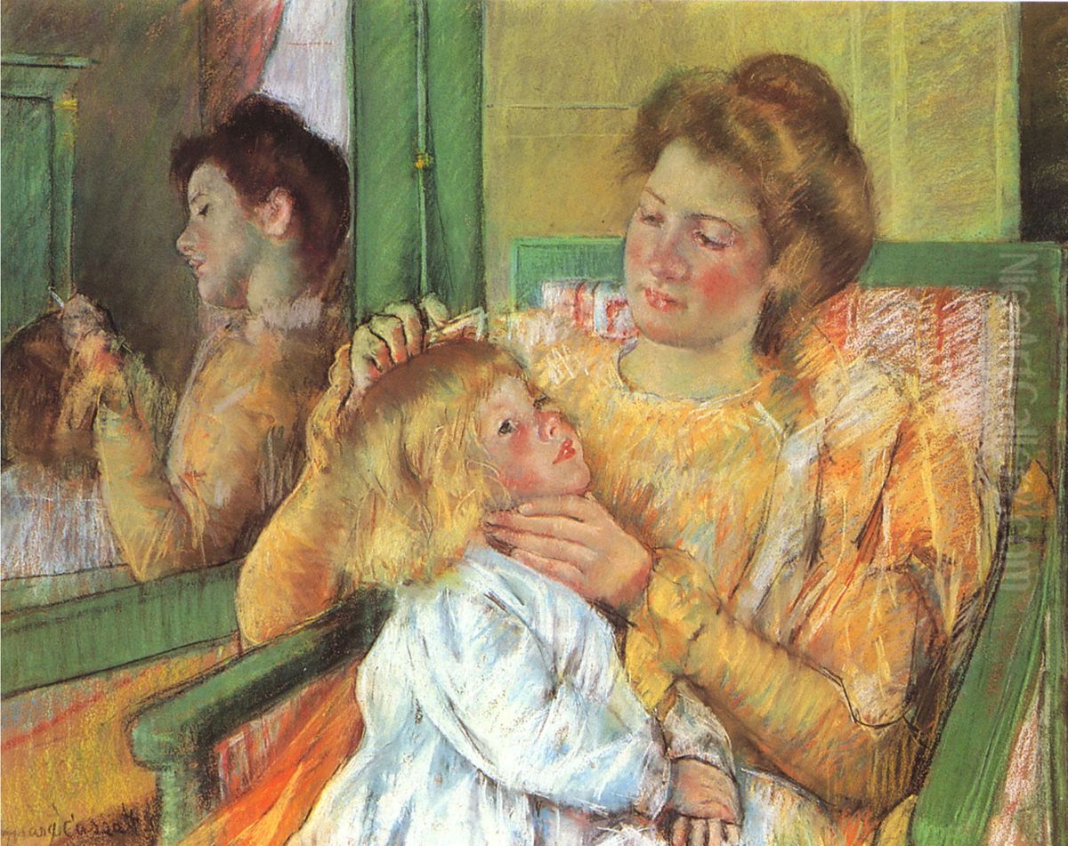 Mother Combing Child's Hair Oil Painting by Mary Cassatt
