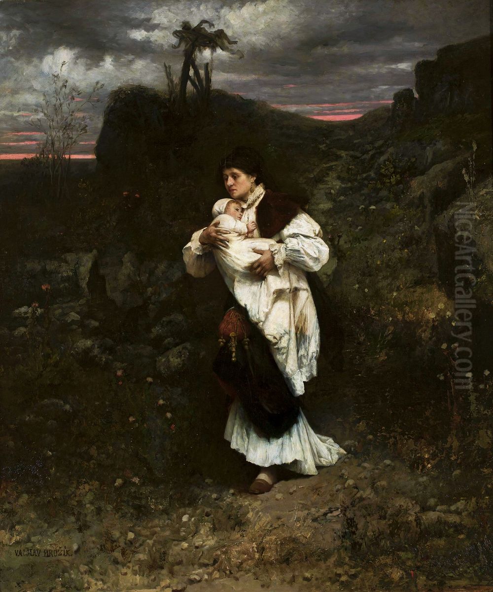 Fleeing woman with a child on her arm Oil Painting by Vaclav Brozik