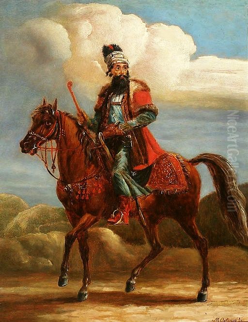 Persian dignitary on horseback (Oriental horseman). Oil Painting by Aleksander Orlowski