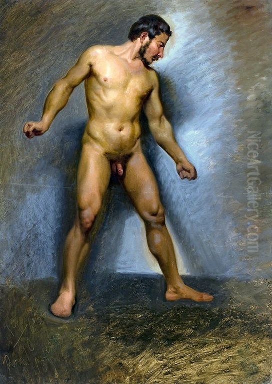 Nude man standing. Oil Painting by Romuald Chojnacki