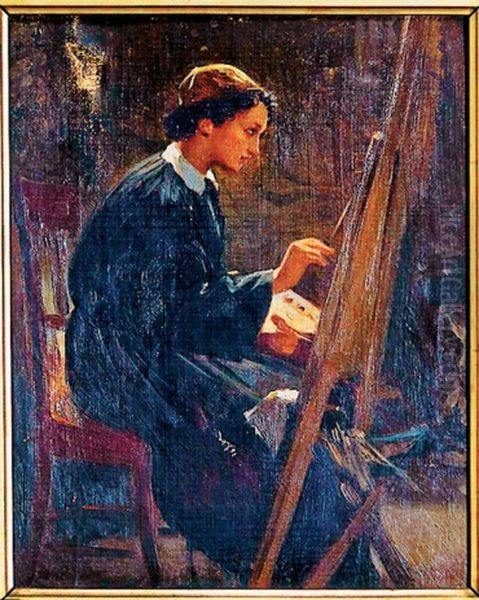 Self-portrait Oil Painting by Eleni Boukoura-Altamoura