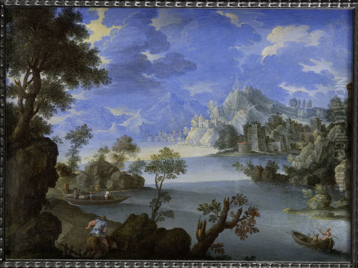 Paysage au bord du lac Oil Painting by Joachim Patinir