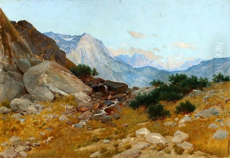 Landscape from the Tatra Mountains Oil Painting by Tadeusz Popiel