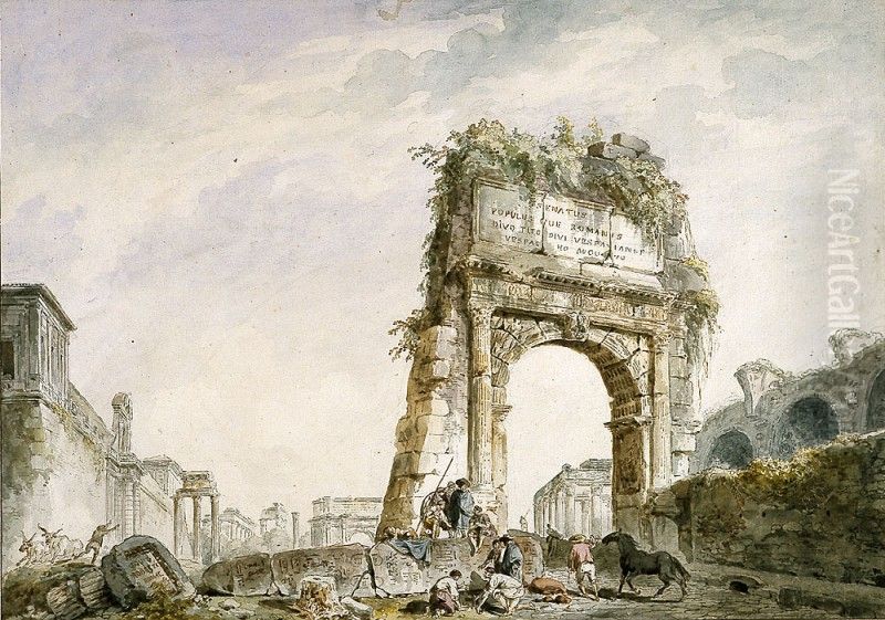 Arch of Titus in Rome. Oil Painting by Hubert Robert