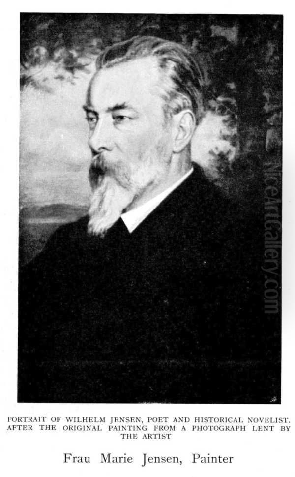 Portrait of the artist's husband, Wilhelm Jensen, Poet and Historical novelist Oil Painting by Marie Jensen