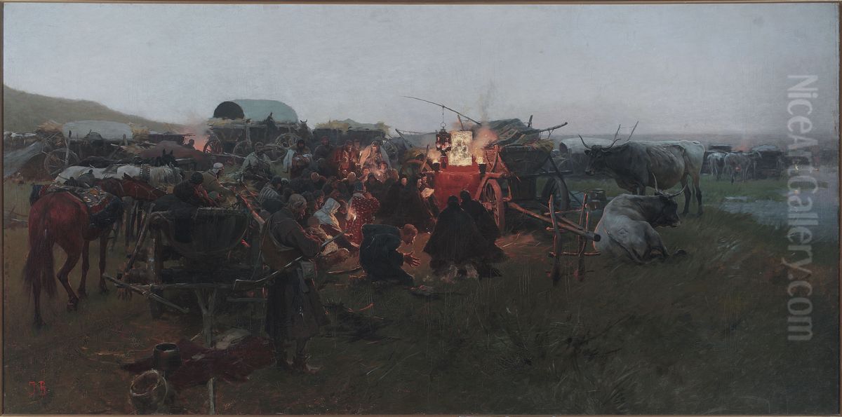 Prayer in the steppe Oil Painting by Jozef Brandt