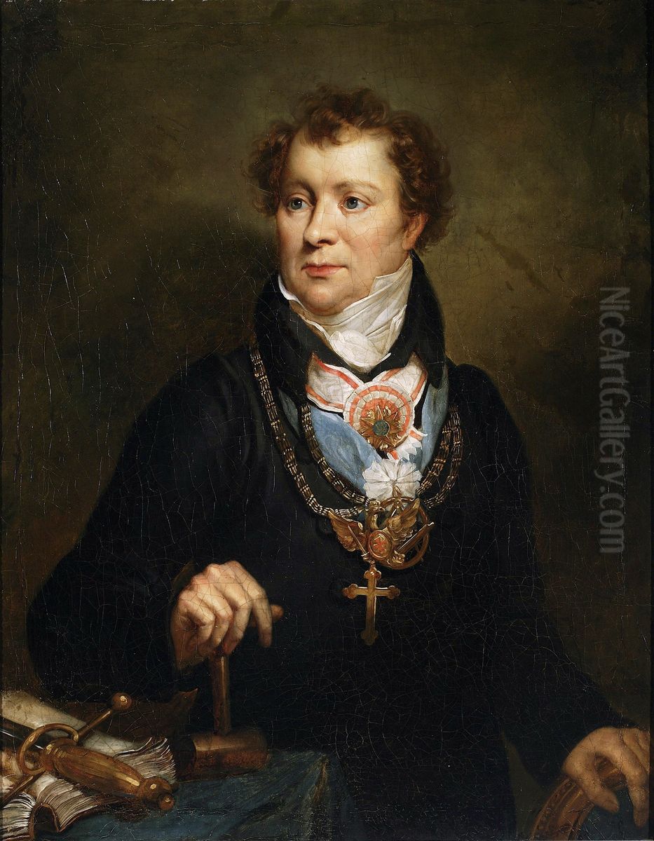 Portrait of Ludwik Osinski in freemason outfit. Oil Painting by Antoni Brodowski