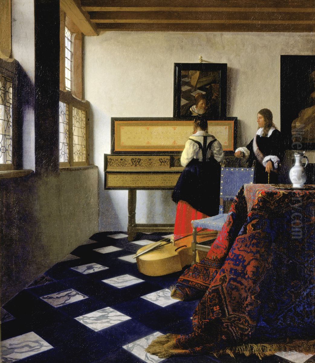 De muziekles Oil Painting by Jan Vermeer Van Delft