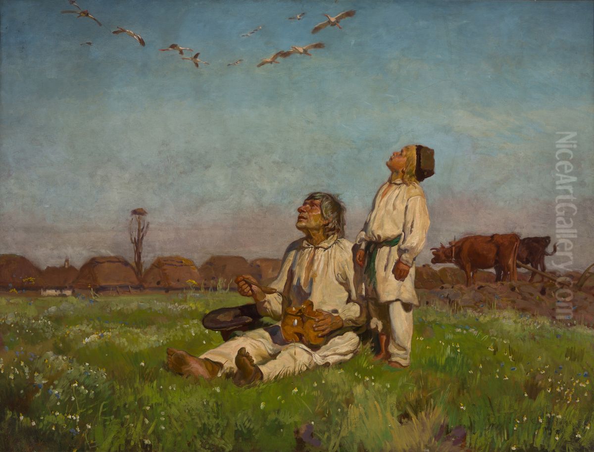 Bociany Oil Painting by Jozef Chelmonski