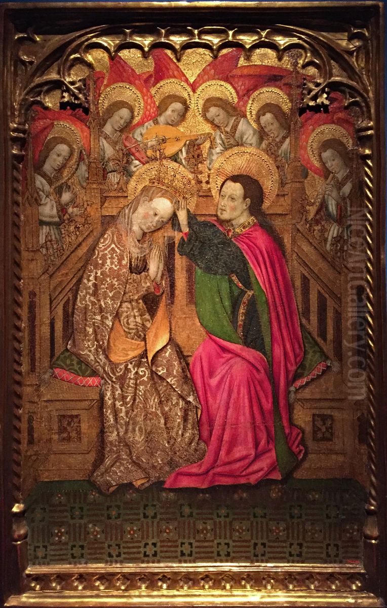 Coronacio de la Mare de Deu amb angels musics Oil Painting by Bernat Martorell