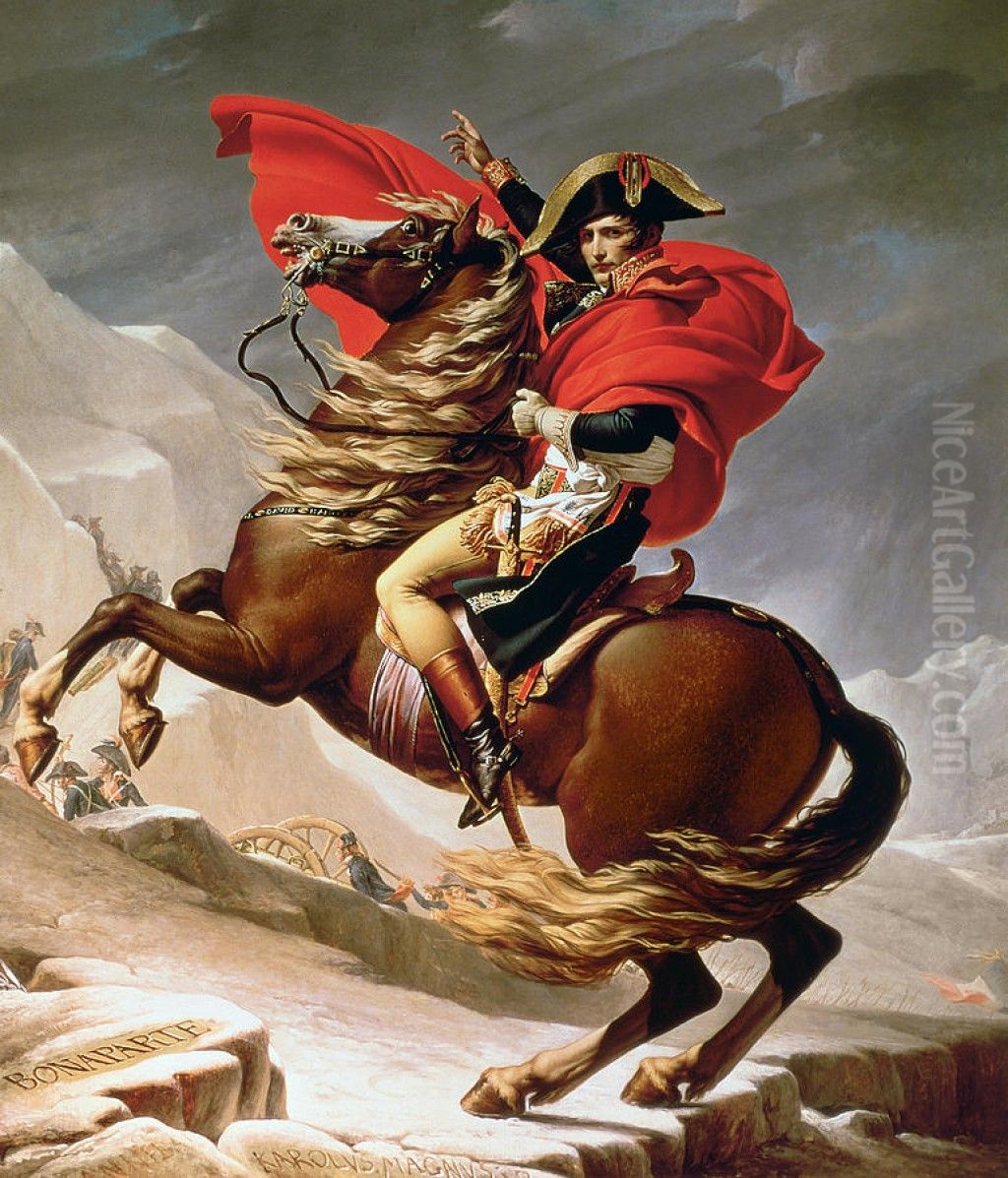 Napoleon Bonaparte crossing the Alps at the Grand Saint Bernard Oil Painting by Jacques-Louis David