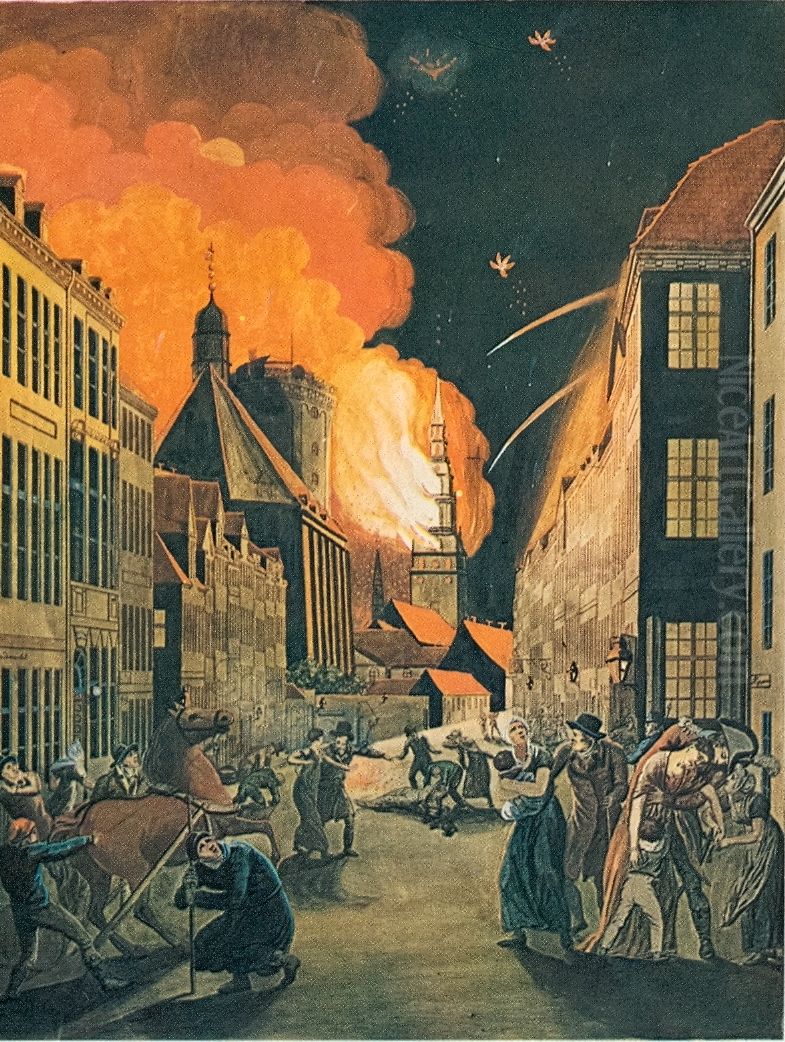 The Terrible Bombardment of Copenhagen Oil Painting by Christoffer Wilhelm Eckersberg