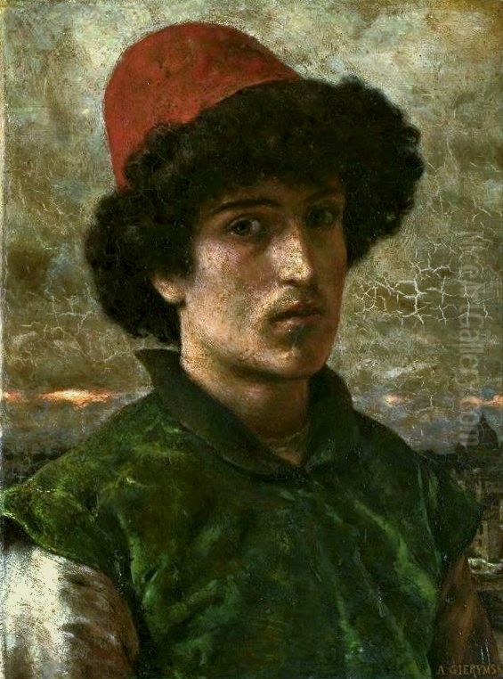 Portrait of a young Italian man Oil Painting by Aleksander Gierymski