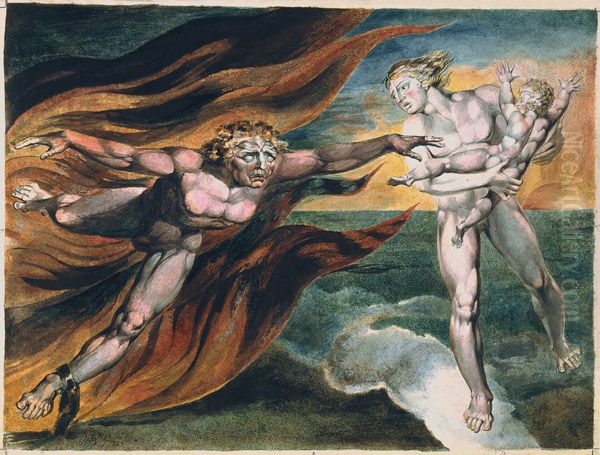 The Good and Evil Angels Oil Painting by William Blake