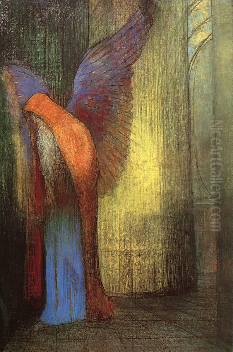 Old Man With Wings and BeardorWinged Old Man with a Long White Beard Oil Painting by Odilon Redon