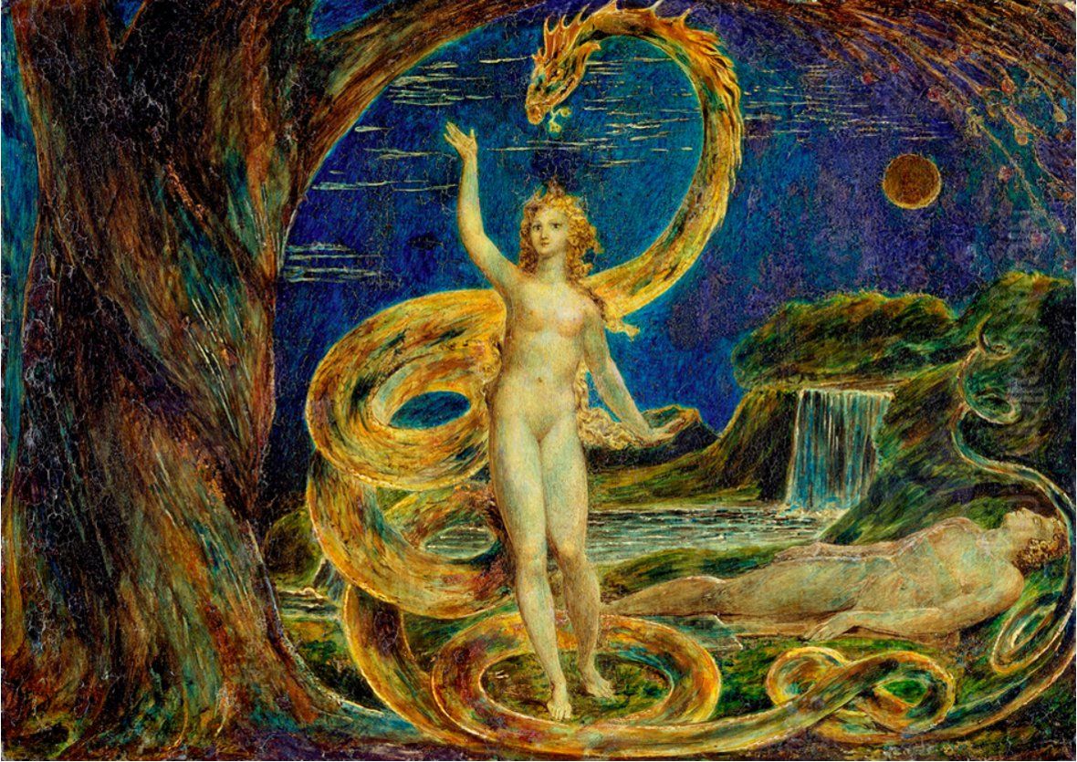 Eve Tempted by the Serpent Oil Painting by William Blake