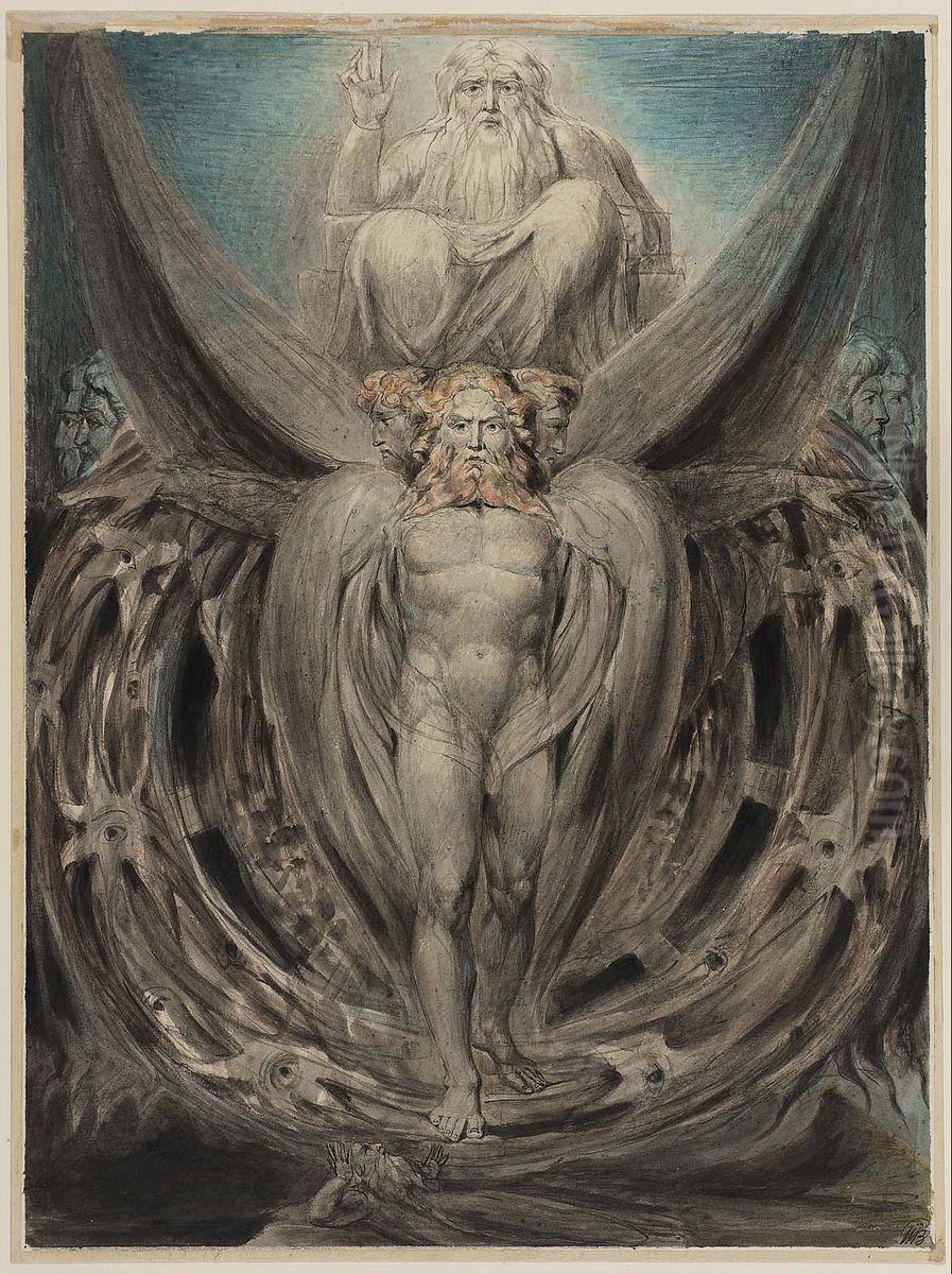 Ezekiel's Wheels Oil Painting by William Blake