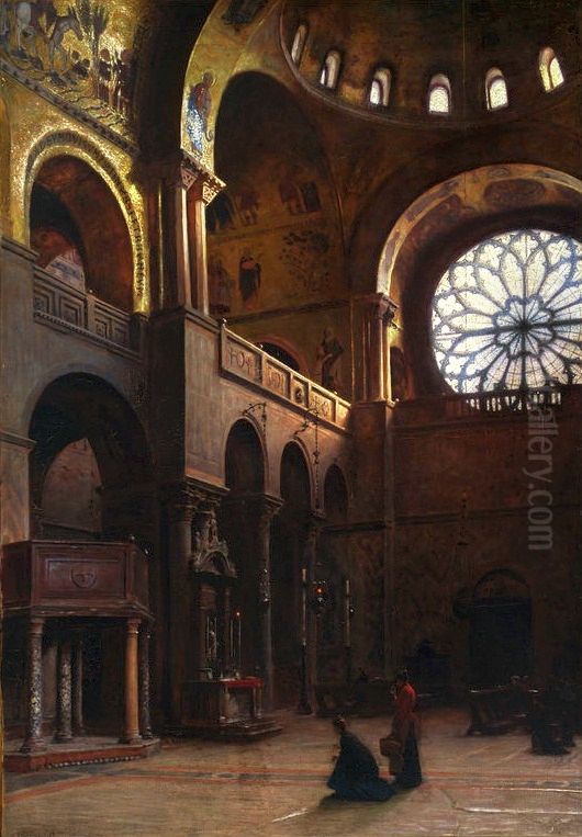 Interior of St. Mark's Basilica in Venice. Oil Painting by Aleksander Gierymski