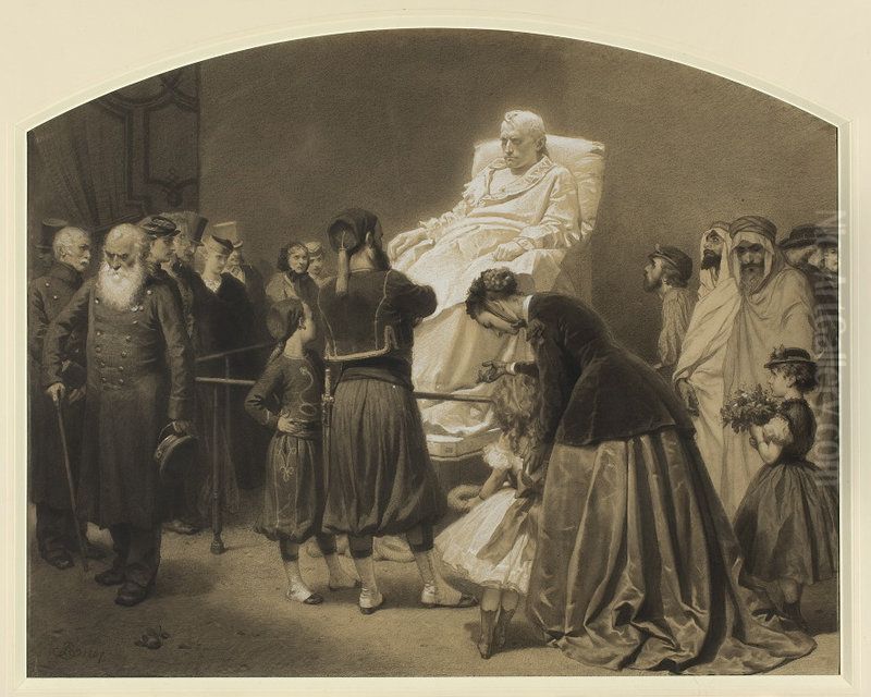 Przed posagiem Napoleona Oil Painting by Artur Grottger