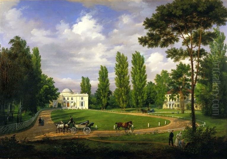 View of the Natolin Palace from the courtyard Oil Painting by Wincenty Kasprzycki