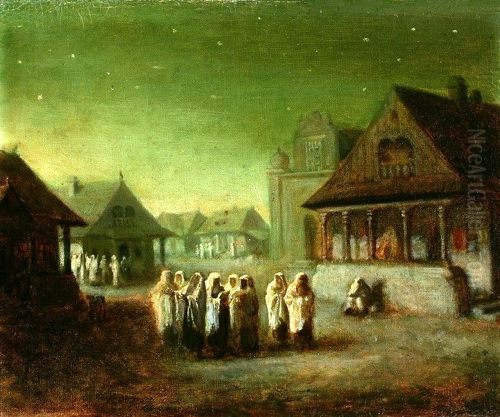 Return from the synagogue Oil Painting by Waclaw Koniuszko