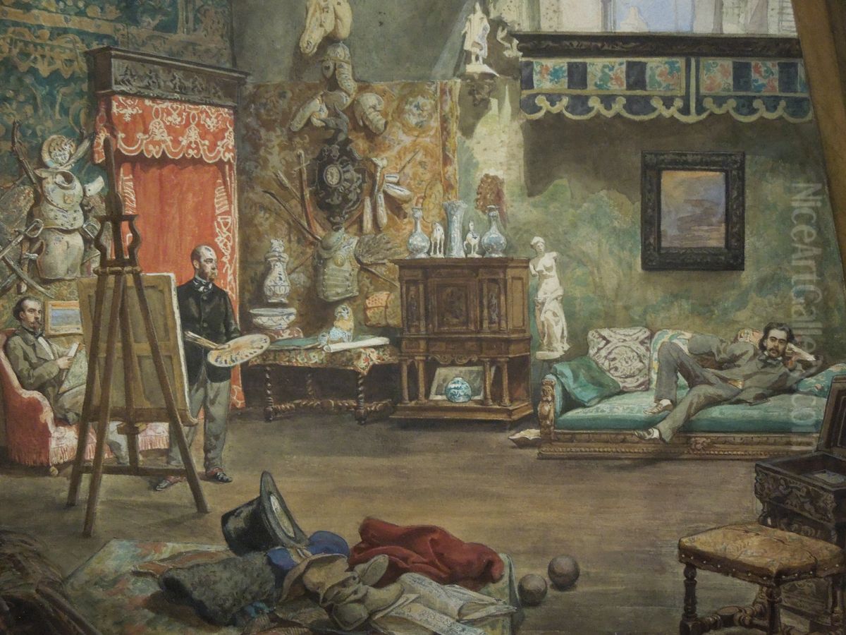 Pracownia Henryka Rodakowskiego w Paryzu Oil Painting by Juliusz Kossak