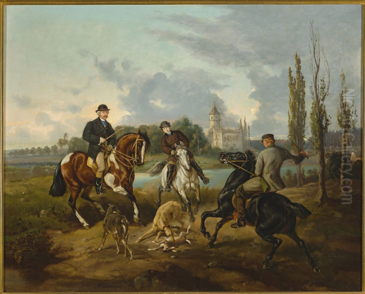 Hunting scene in Radziejowice Oil Painting by Juliusz Kossak