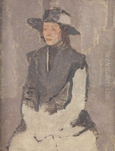 Seated Woman in a Broad-Brimmed Hat Oil Painting by Gwen John