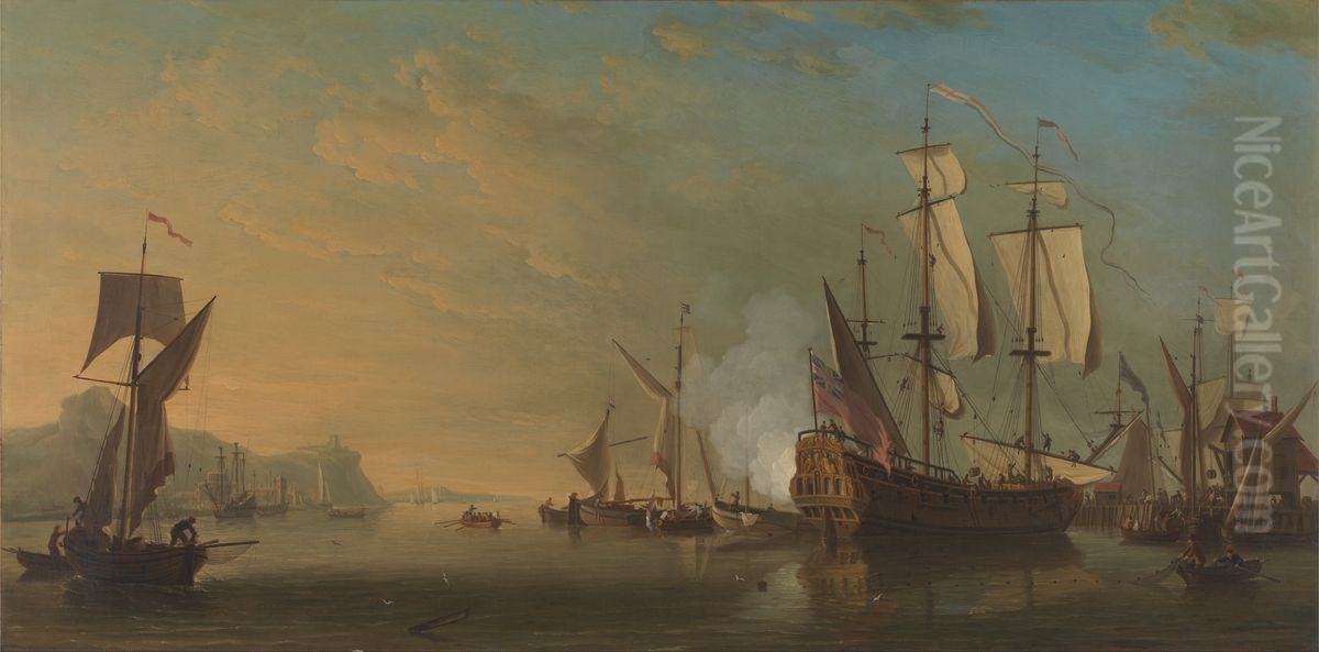 Shipping off Dover Oil Painting by Samuel Scott