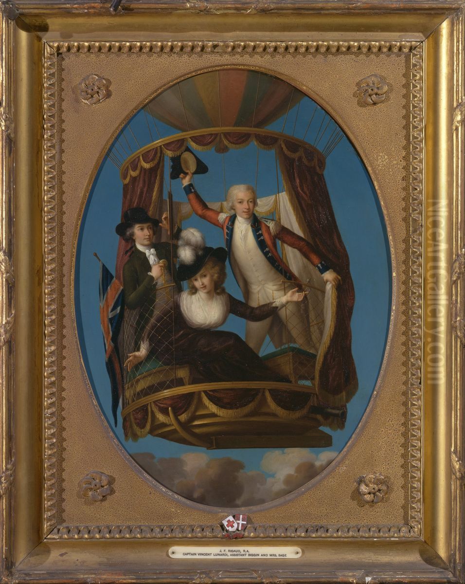 Captain Vincenzo Lunardi with his Assistant George Biggin, and Mrs. Letitia Anne Sage, in a Balloon Oil Painting by John Francis Rigaud