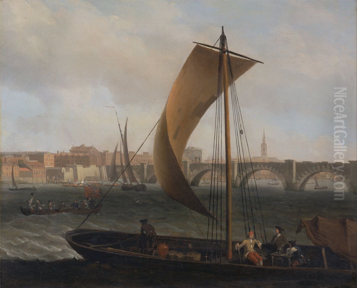 View on the Thames with Westminster Bridge Oil Painting by Samuel Scott
