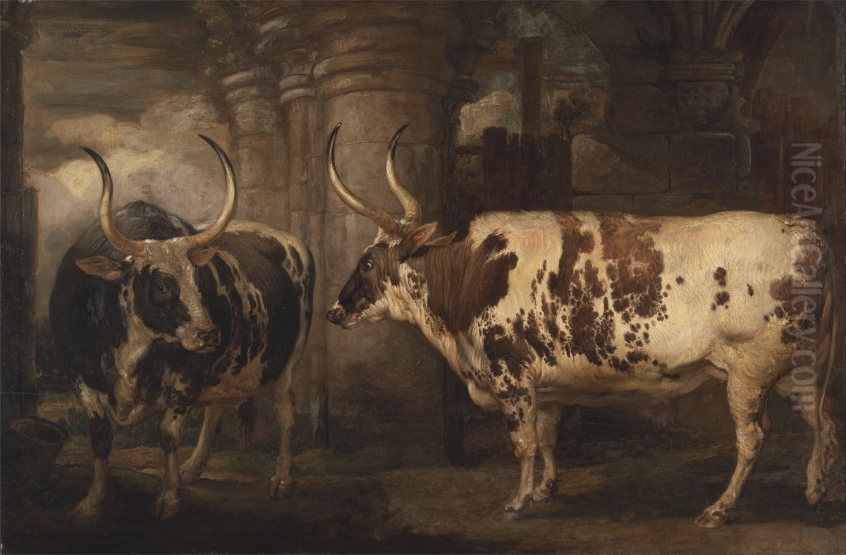 Portraits of two extraordinary oxen, the property of the Earl of Powis Oil Painting by James Ward