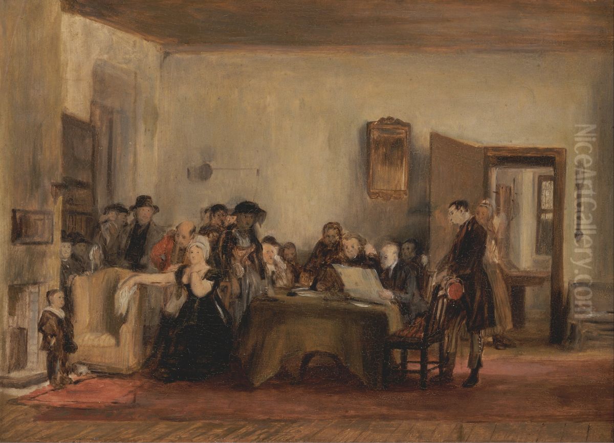 Sketch for 'The Reading of a Will' Oil Painting by David Wilkie