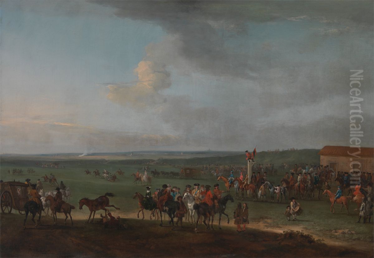 The Round Course at Newmarket, Cambridgeshire, Preparing for the King's Plate Oil Painting by Peter Tillemans