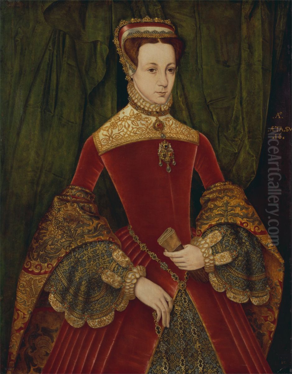 Portrait of a woman, aged sixteen, previously identified as Mary Fitzalan, Duchess of Norfolk, 1565 Oil Painting by Hans Eworth