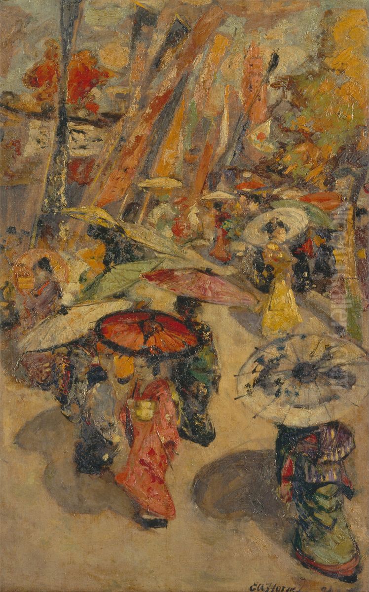 Street Scene, Tokyo Oil Painting by Edward Atkinson Hornel
