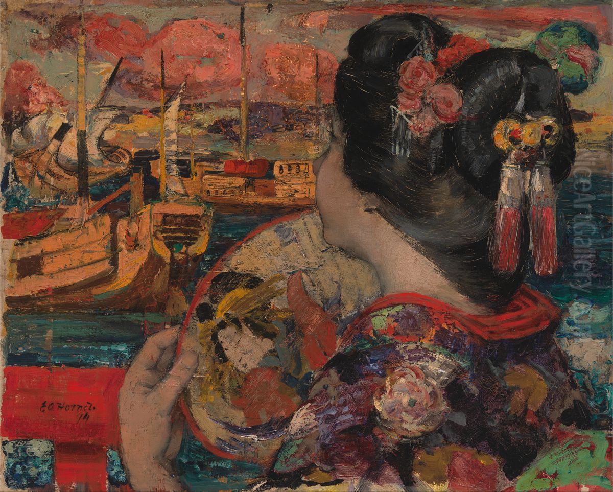 The Balcony, Yokohama Oil Painting by Edward Atkinson Hornel