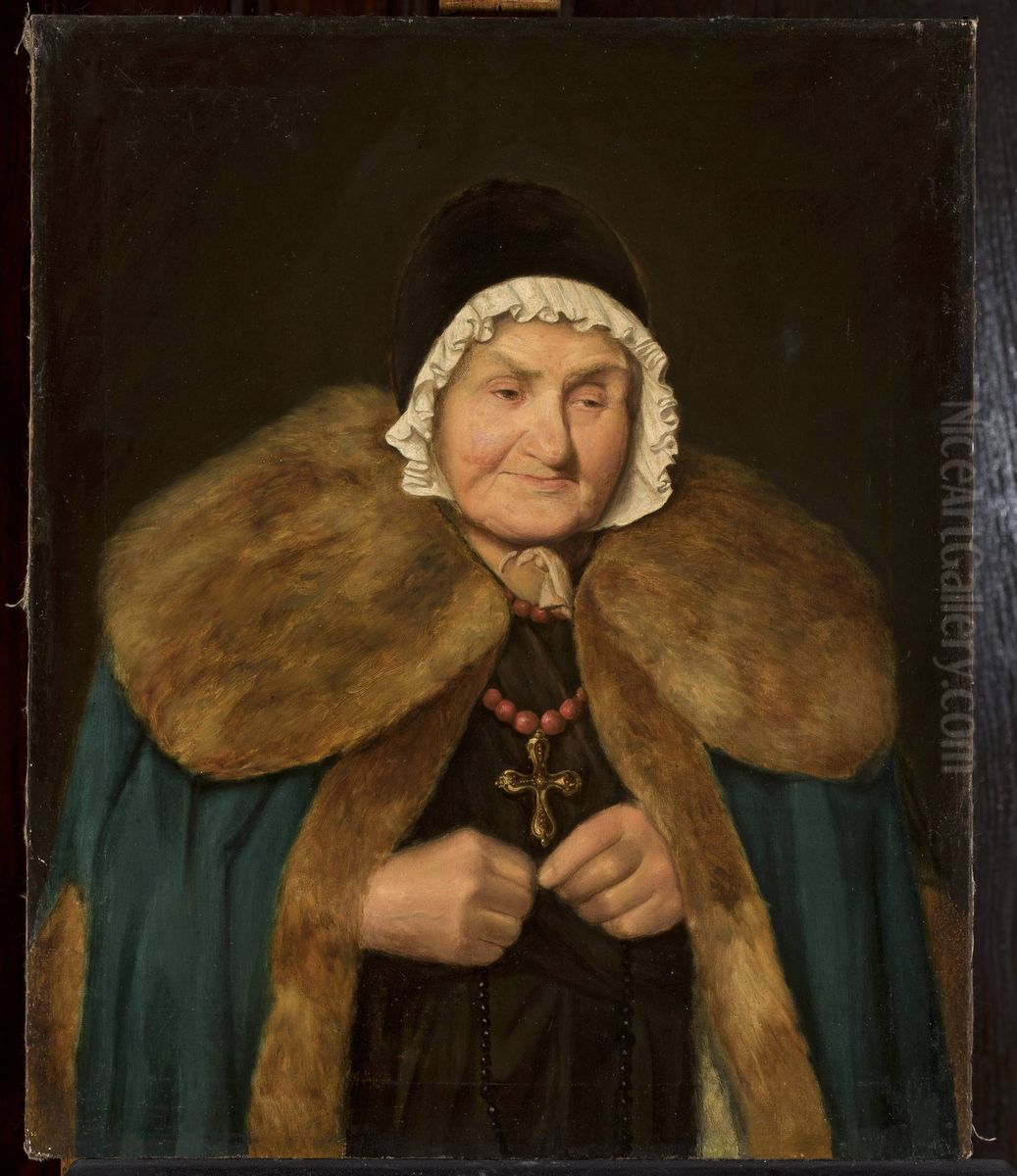 Old woman with a rosary Oil Painting by Aleksander Kotsis