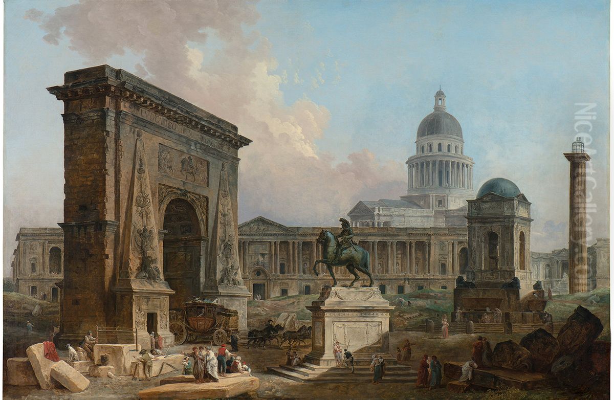 Les Monuments de Paris Oil Painting by Hubert Robert
